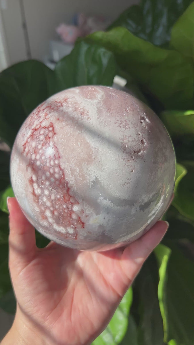 Pink Amethyst x Flower Agate Sphere fa18 – Faerie Goddess Gems