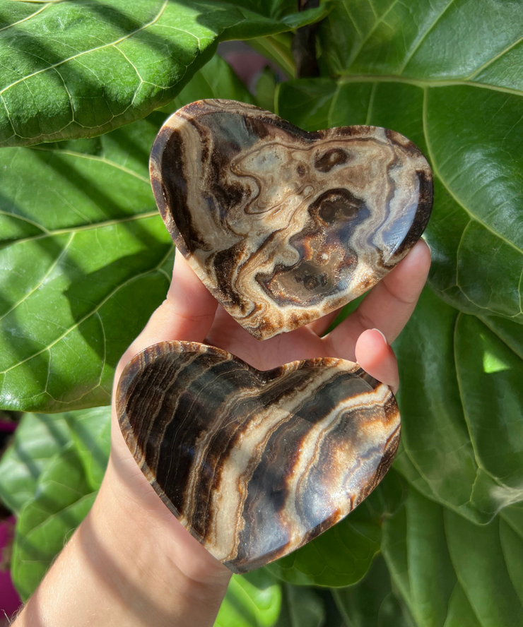Chocolate Calcite Heart Bowl - Banded