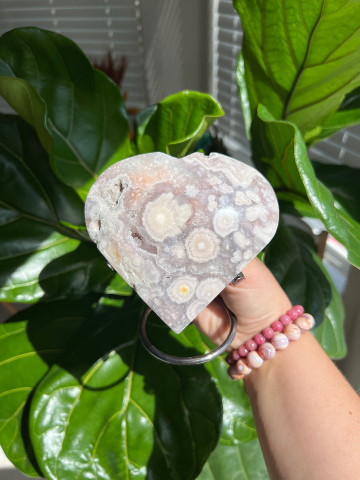 Flower Agate Heart on Stand B