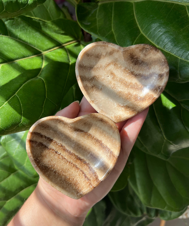 Chocolate Calcite Heart Bowl - Striped