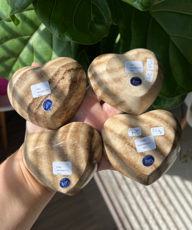 Chocolate Calcite Heart Bowl - Striped