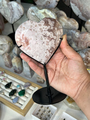 Pink Amethyst x Flower Agate Heart on Stand - Pick Your Own