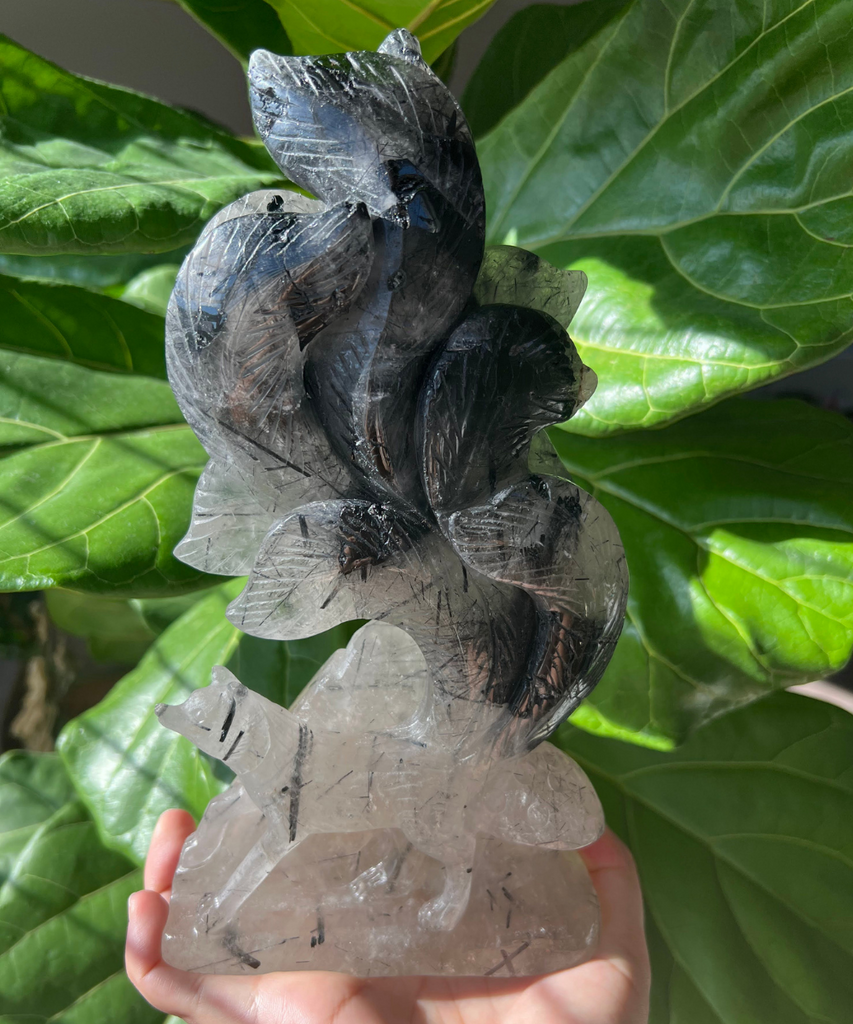 Black Tourmaline in Quartz Nine Tail Fox – Faerie Goddess Gems