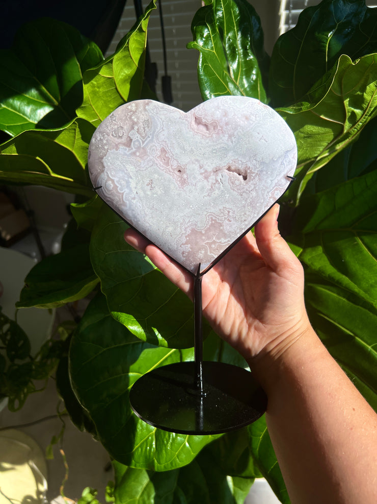 High Quality Flower Agate Heart on Stand B