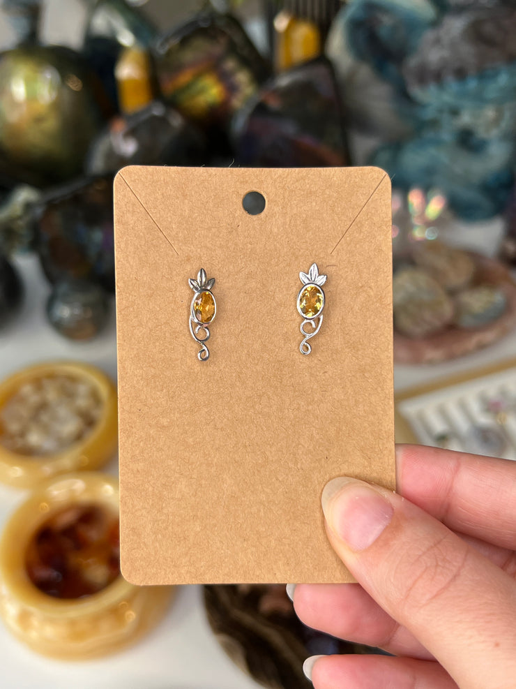 Sterling Silver Citrine Pineapple Earrings