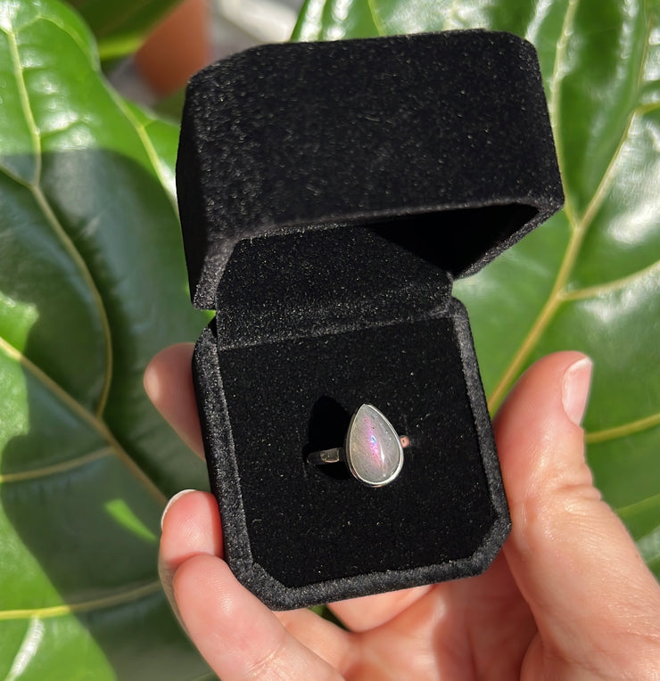 Sunset Labradorite Teardrop Ring - size adjustable