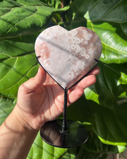 Pink Amethyst Flower Agate Heart on Stand