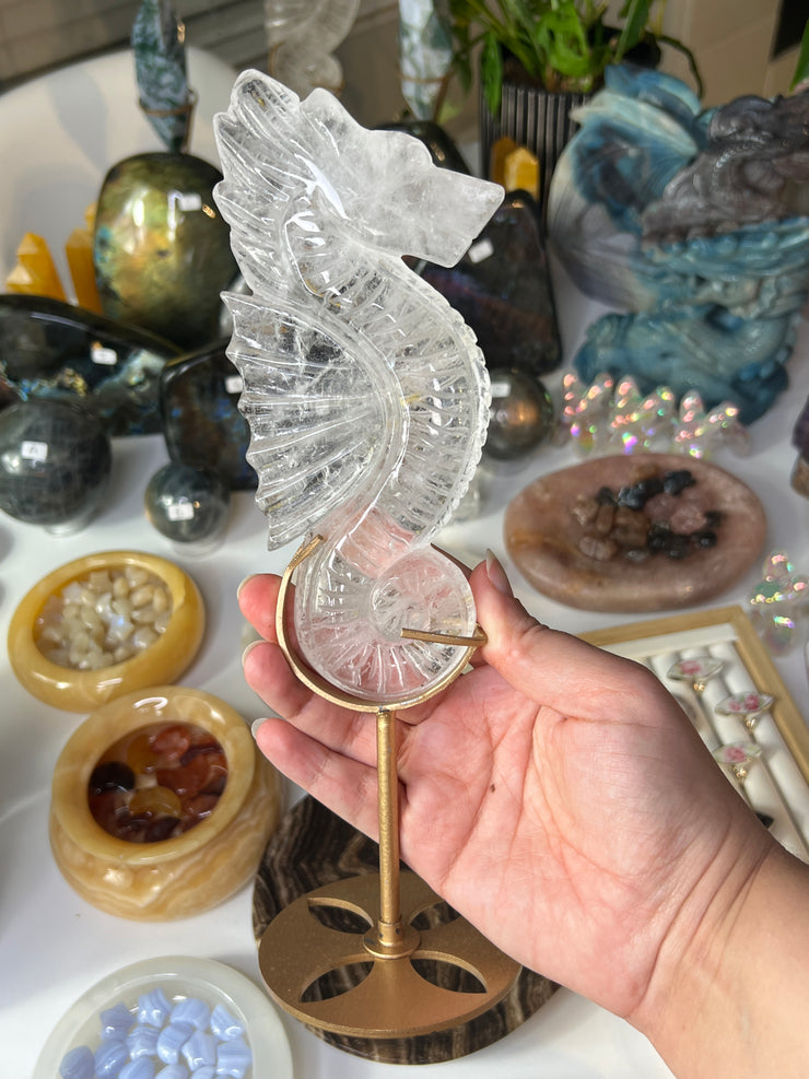 Clear Quartz Seahorse on Stand - Pick Your Own