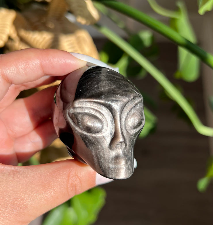 Silver Obsidian Alien Head