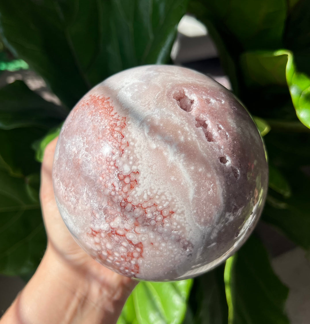 Pink Amethyst x Flower Agate Sphere fa18 – Faerie Goddess Gems