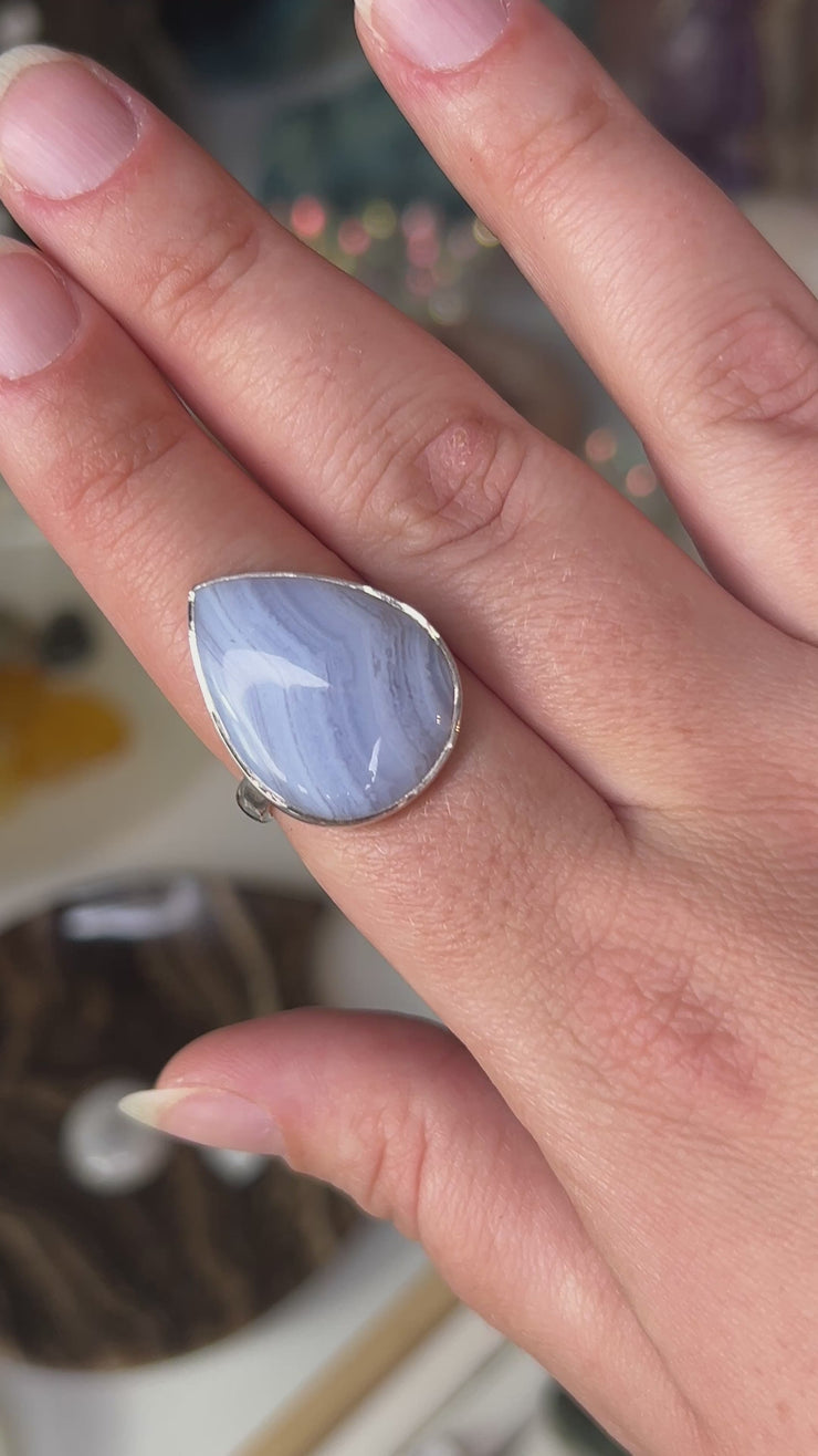 Sterling Silver Blue Lace Agate Ring Size 8-10