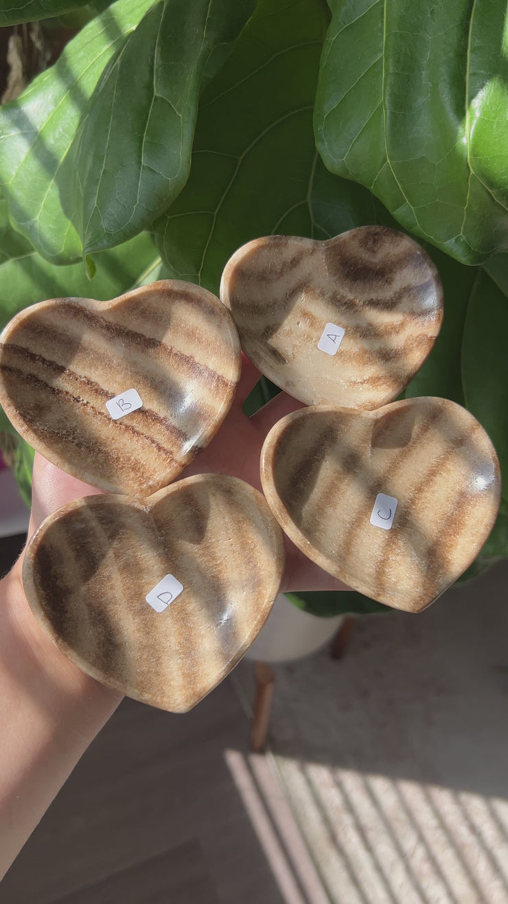 Chocolate Calcite Heart Bowl - Striped