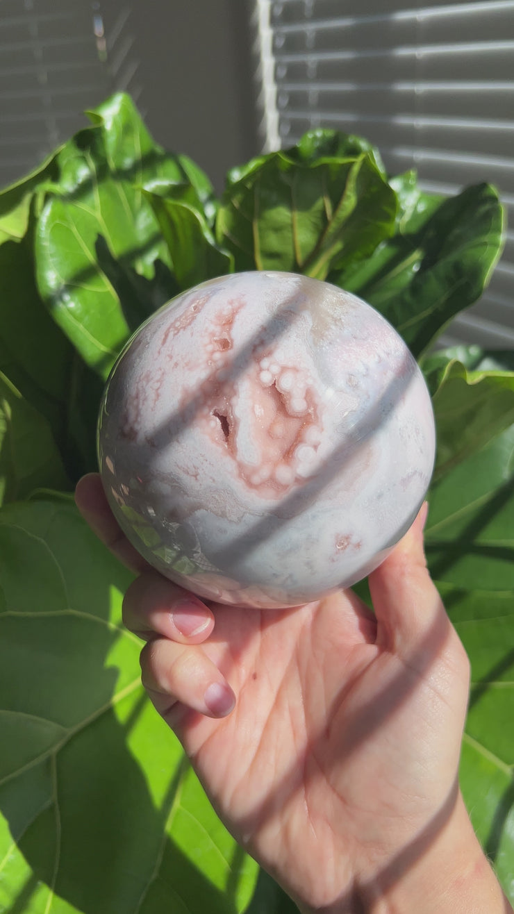 XL Flower Agate x Pink Amethyst Sphere AB