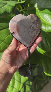 Pink Amethyst Flower Agate Heart on Stand