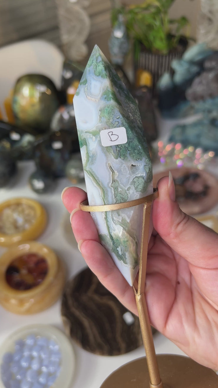 Moss Agate DT on Stand - Pick Your Own