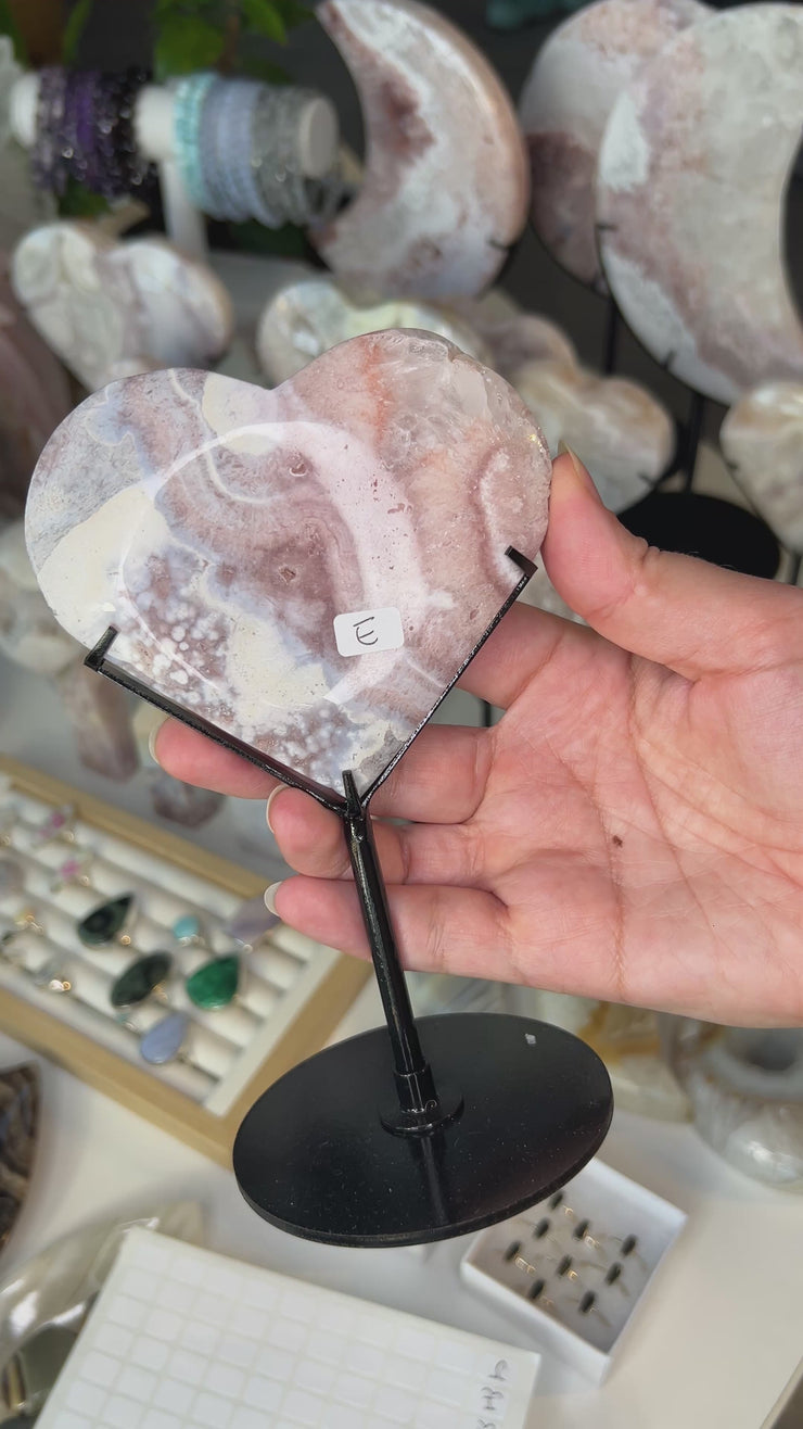 Pink Amethyst x Flower Agate Heart on Stand - Pick Your Own