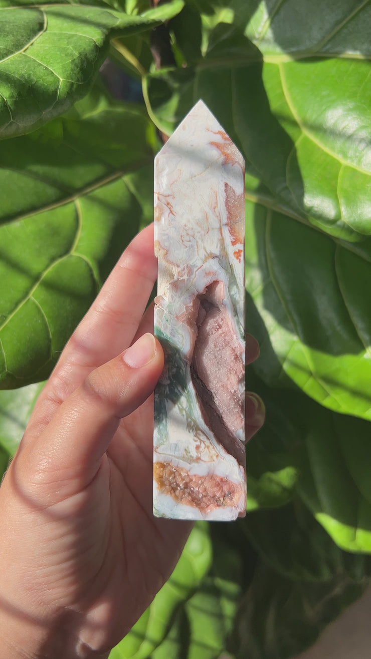 Pink Moss Agate Tower