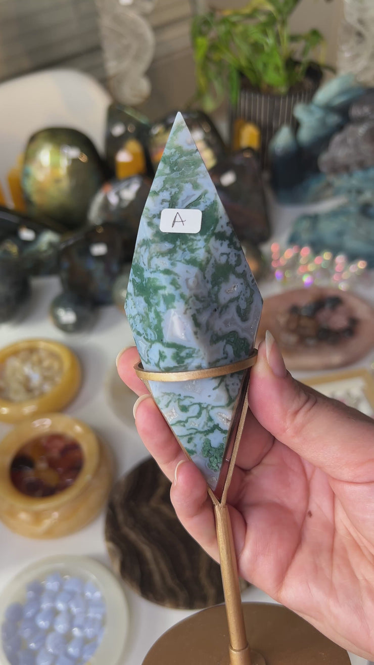 Moss Agate DT on Stand - Pick Your Own