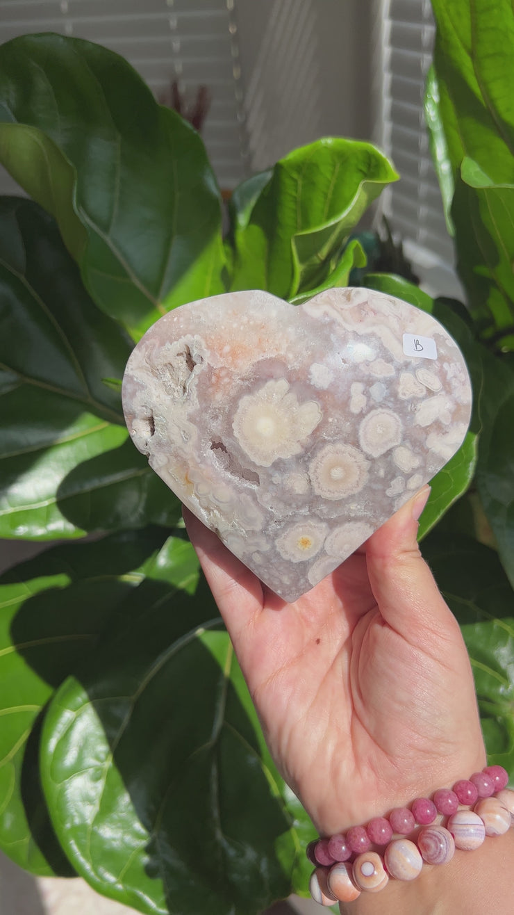 Flower Agate Heart on Stand B