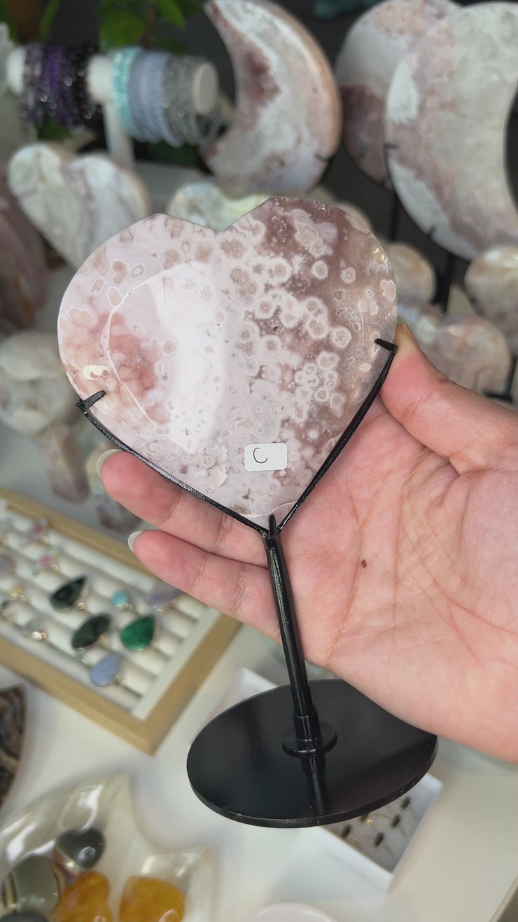 Pink Amethyst x Flower Agate Heart on Stand - Pick Your Own