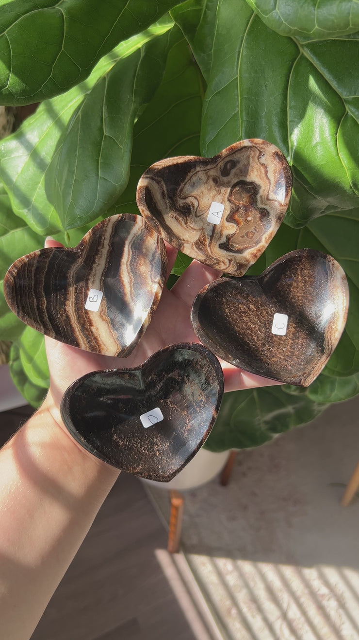 Chocolate Calcite Heart Bowl - Banded