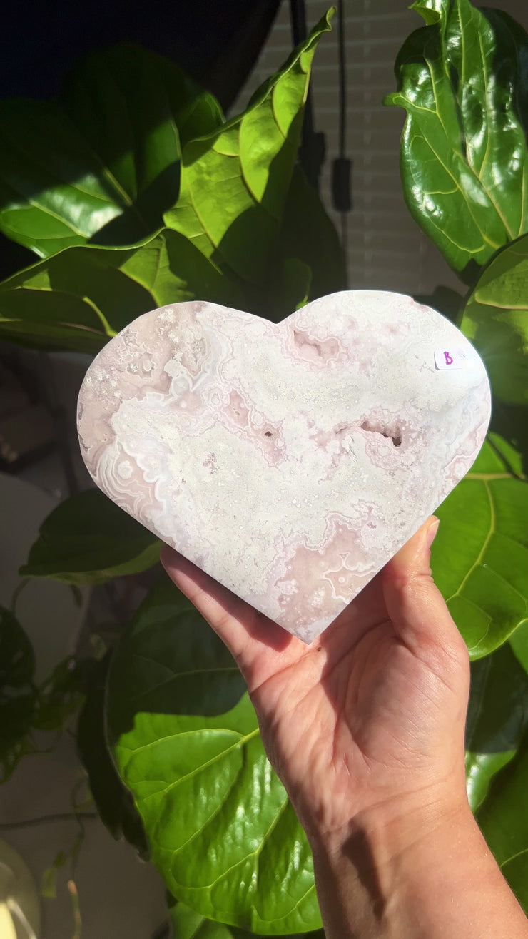 High Quality Flower Agate Heart on Stand B