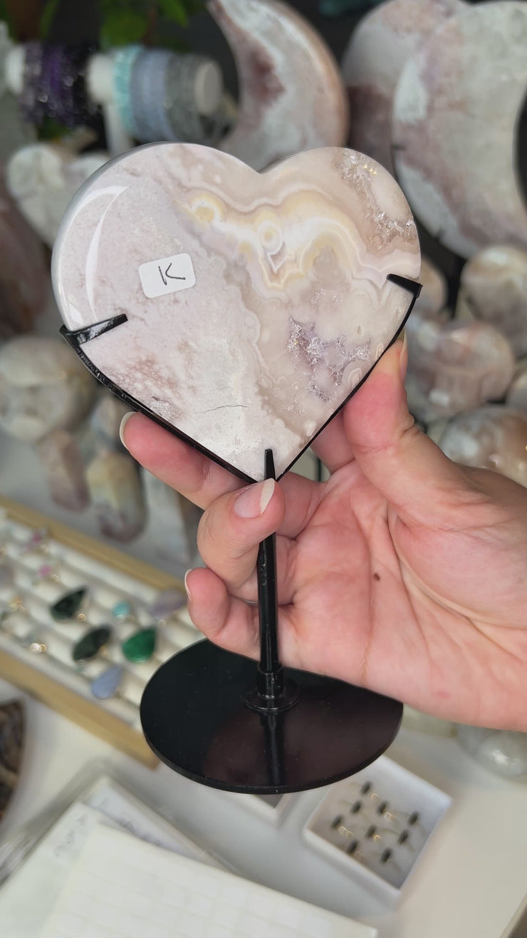 Pink Amethyst x Flower Agate Heart on Stand - Pick Your Own