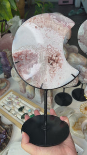 Pink Amethyst x Flower Agate Moon on Stand C