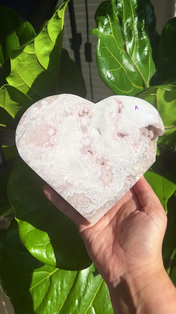 High Quality Flower Agate Heart on Stand A