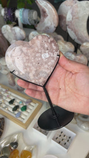 Pink Amethyst x Flower Agate Heart on Stand - Pick Your Own