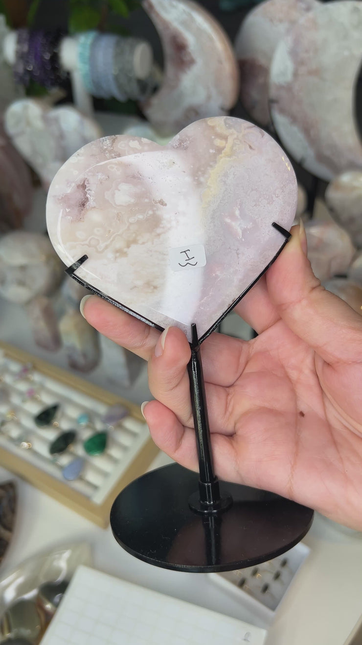 Pink Amethyst x Flower Agate Heart on Stand - Pick Your Own