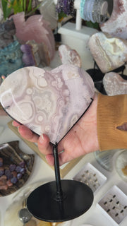 Pink Amethyst x Flower Agate Heart on Stand A