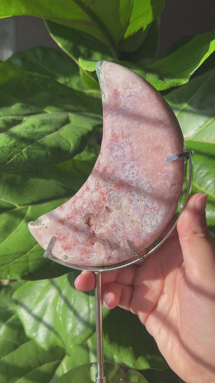 Pink Amethyst Moon on Stand